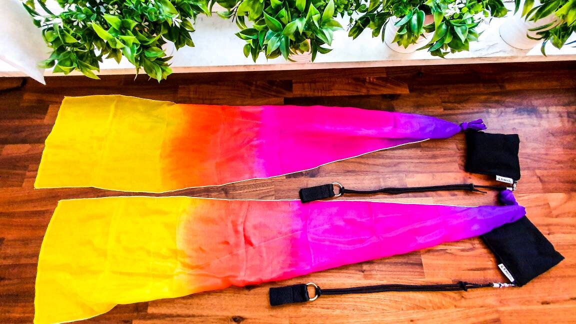 Pair Wind Poi ribbon training spinning and dancing fabric poi