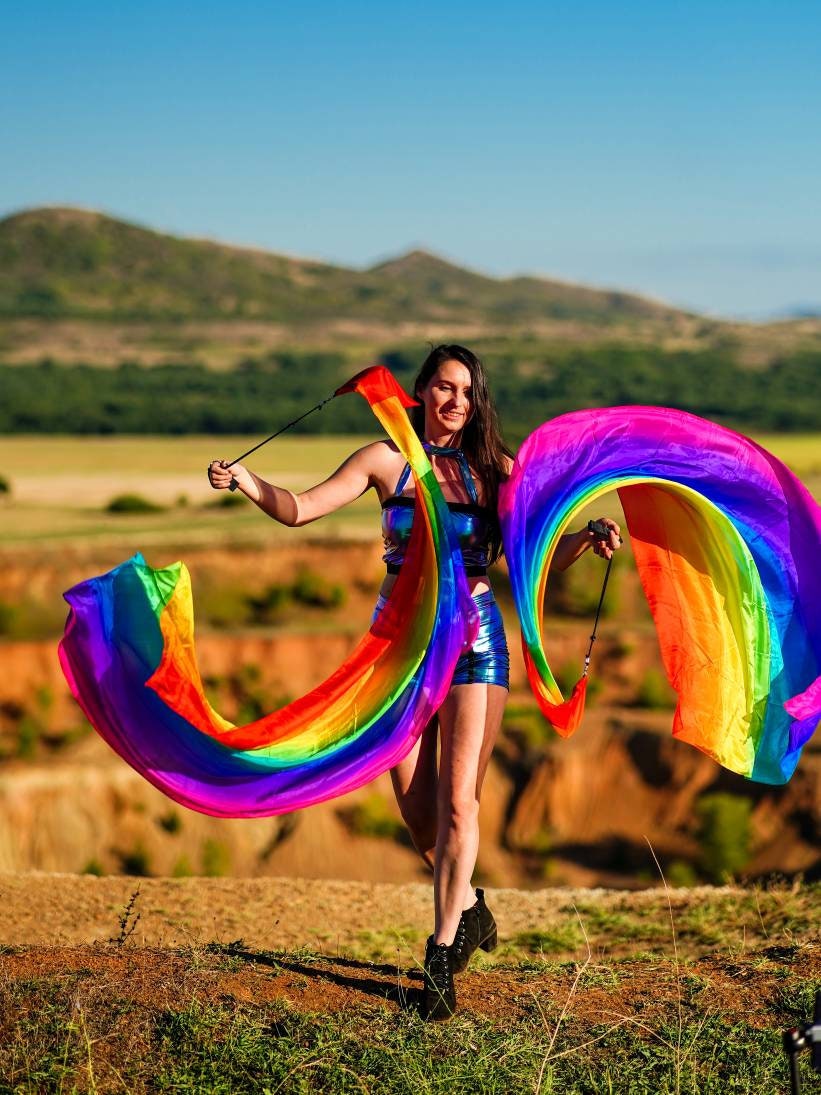 Flag Poi - silk veil poi for spinning pair