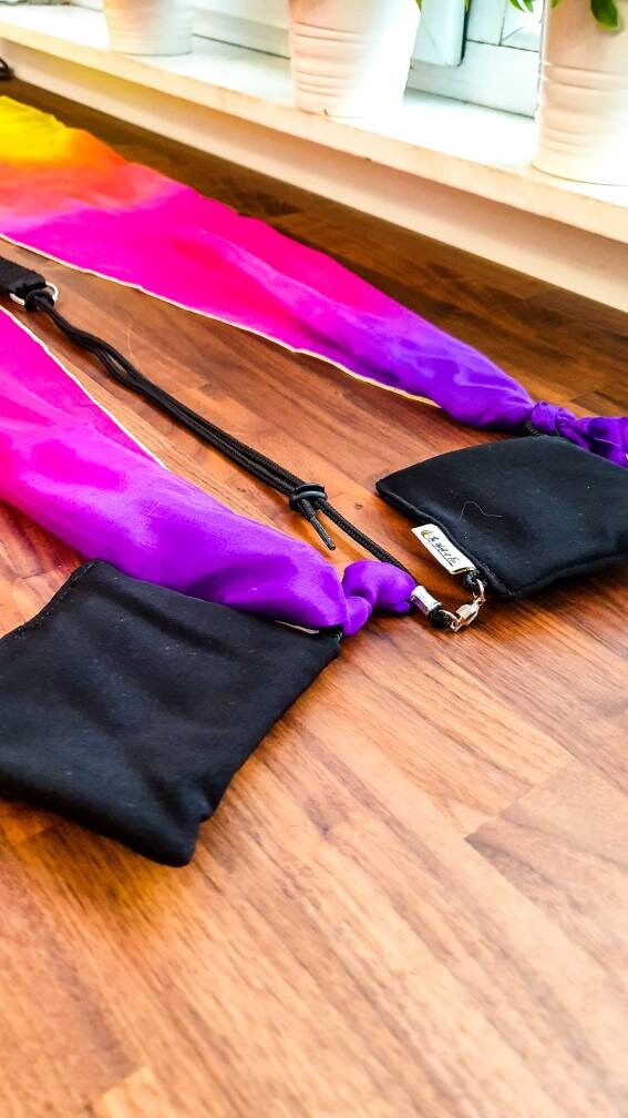 Pair Wind Poi ribbon training spinning and dancing fabric poi