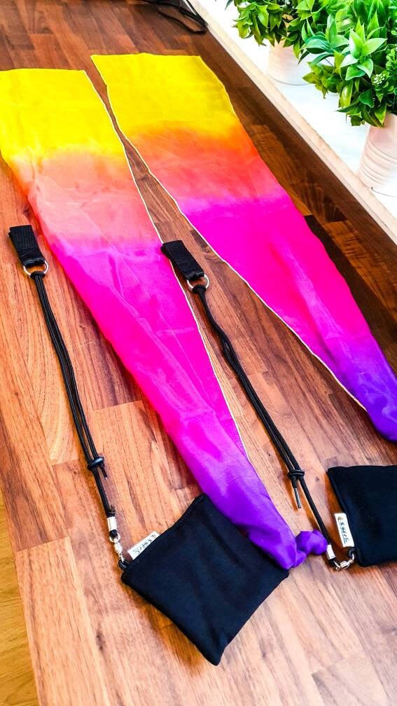 Pair Wind Poi ribbon training spinning and dancing fabric poi