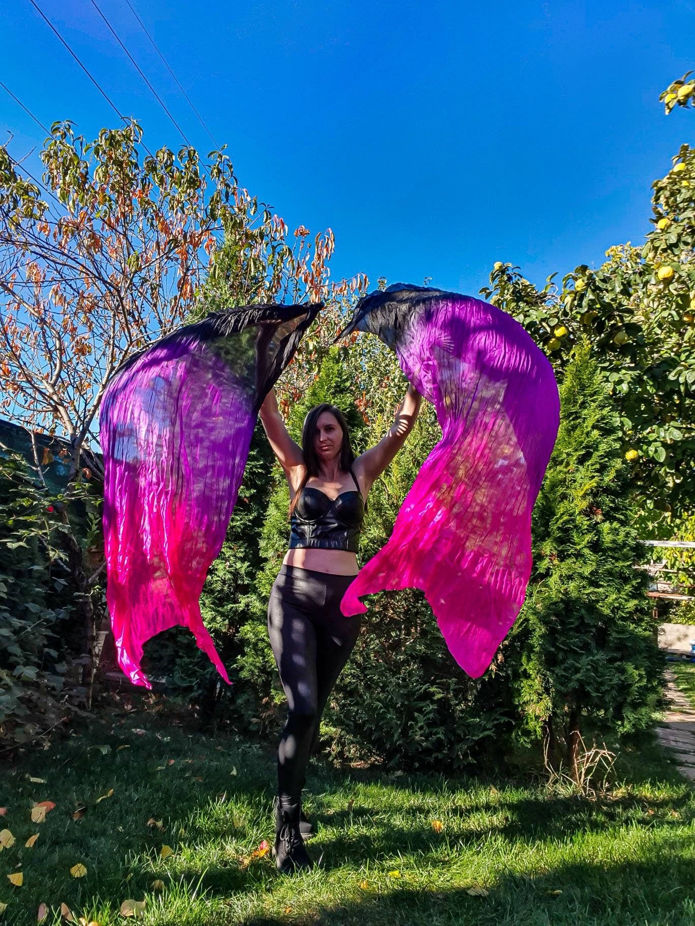 Pair silk fans and Poi 1.5 m + FREE SHIPPING