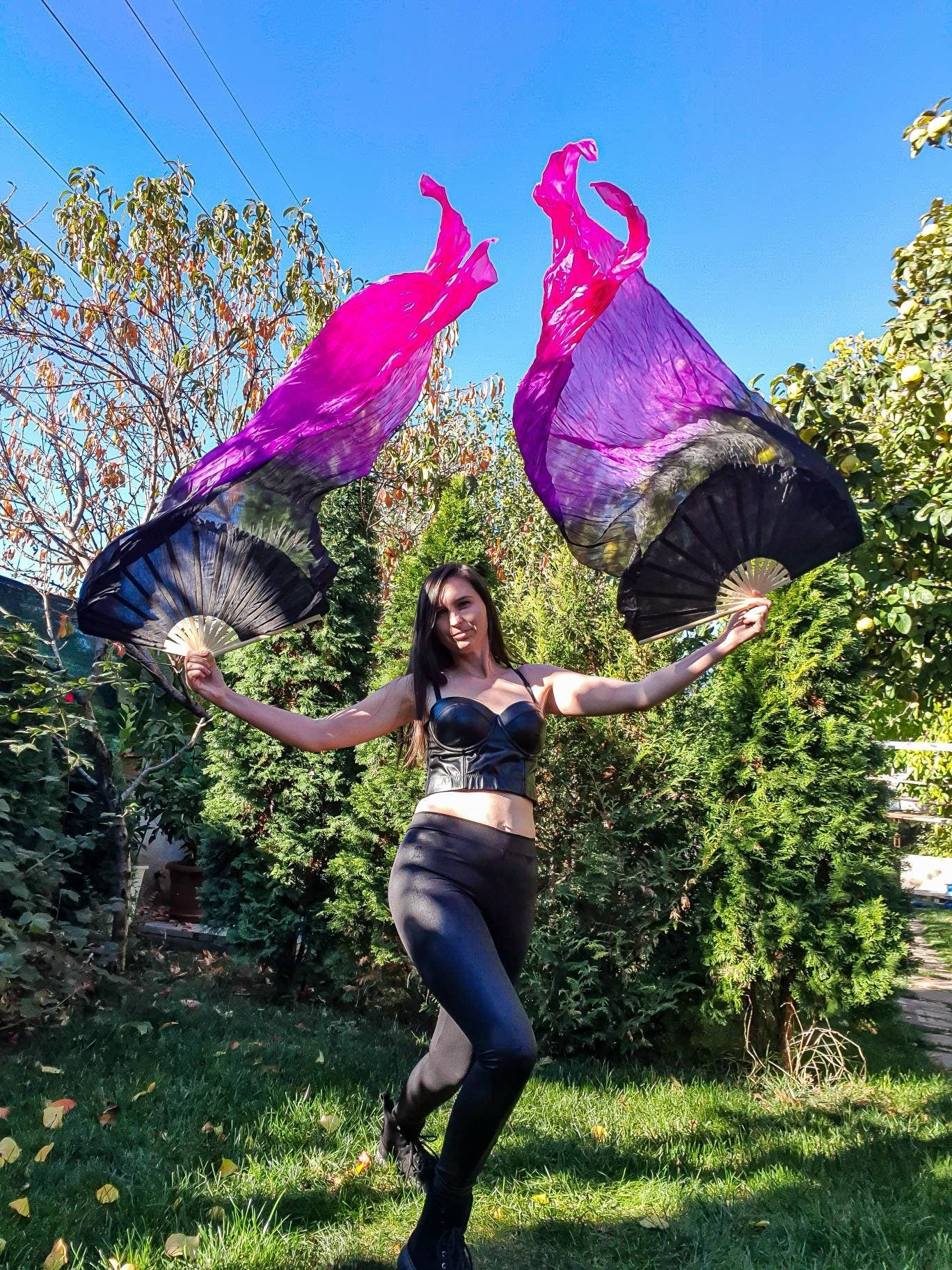 Pair silk fans and Poi 1.5 m + FREE SHIPPING
