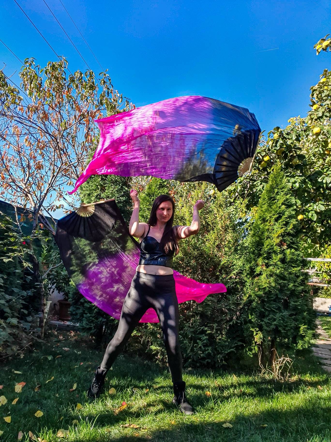 Pair silk fans and Poi 1.5 m + FREE SHIPPING