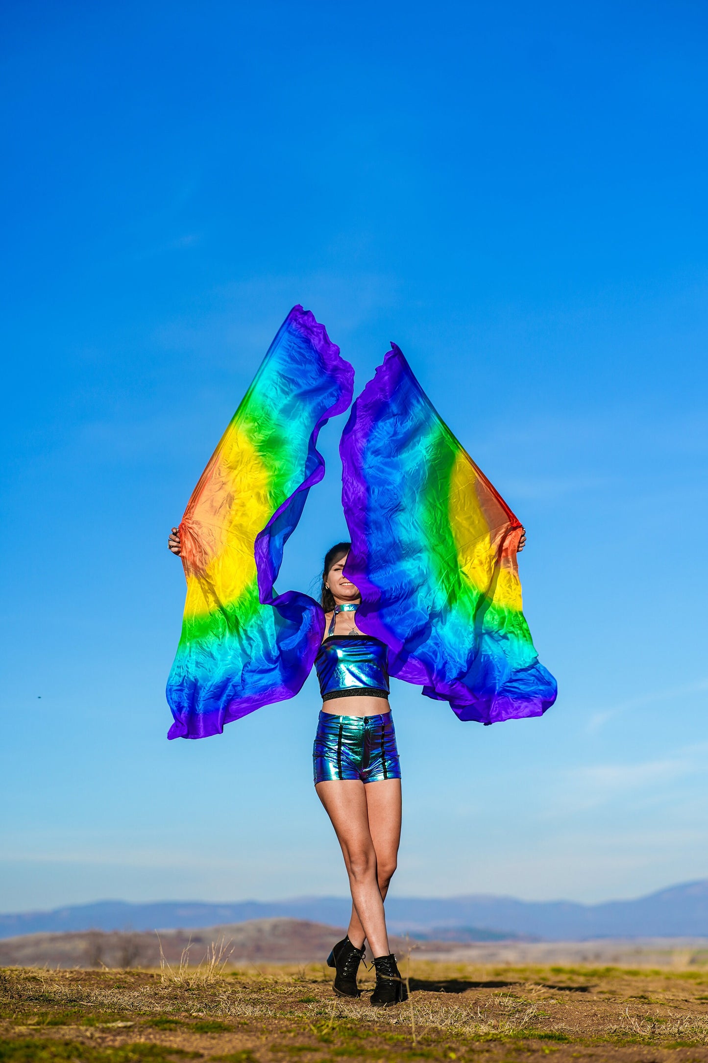 Pair Silk Flag Poi half circle