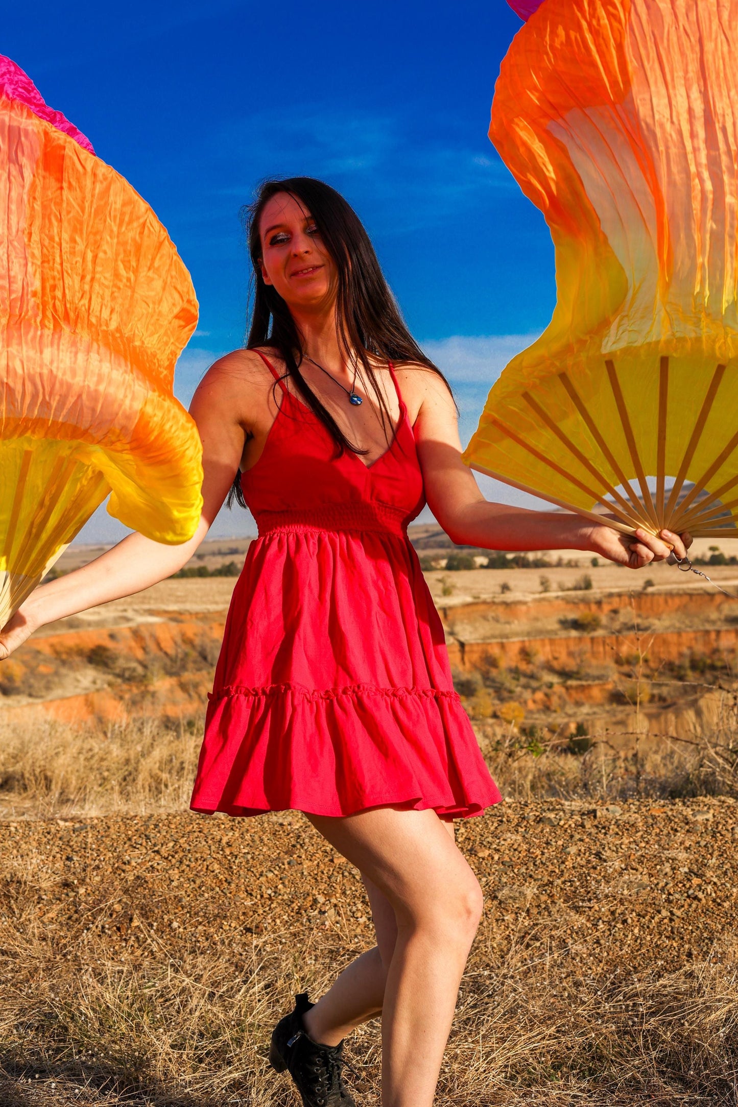 Pair silk fans and Poi 1.5 m