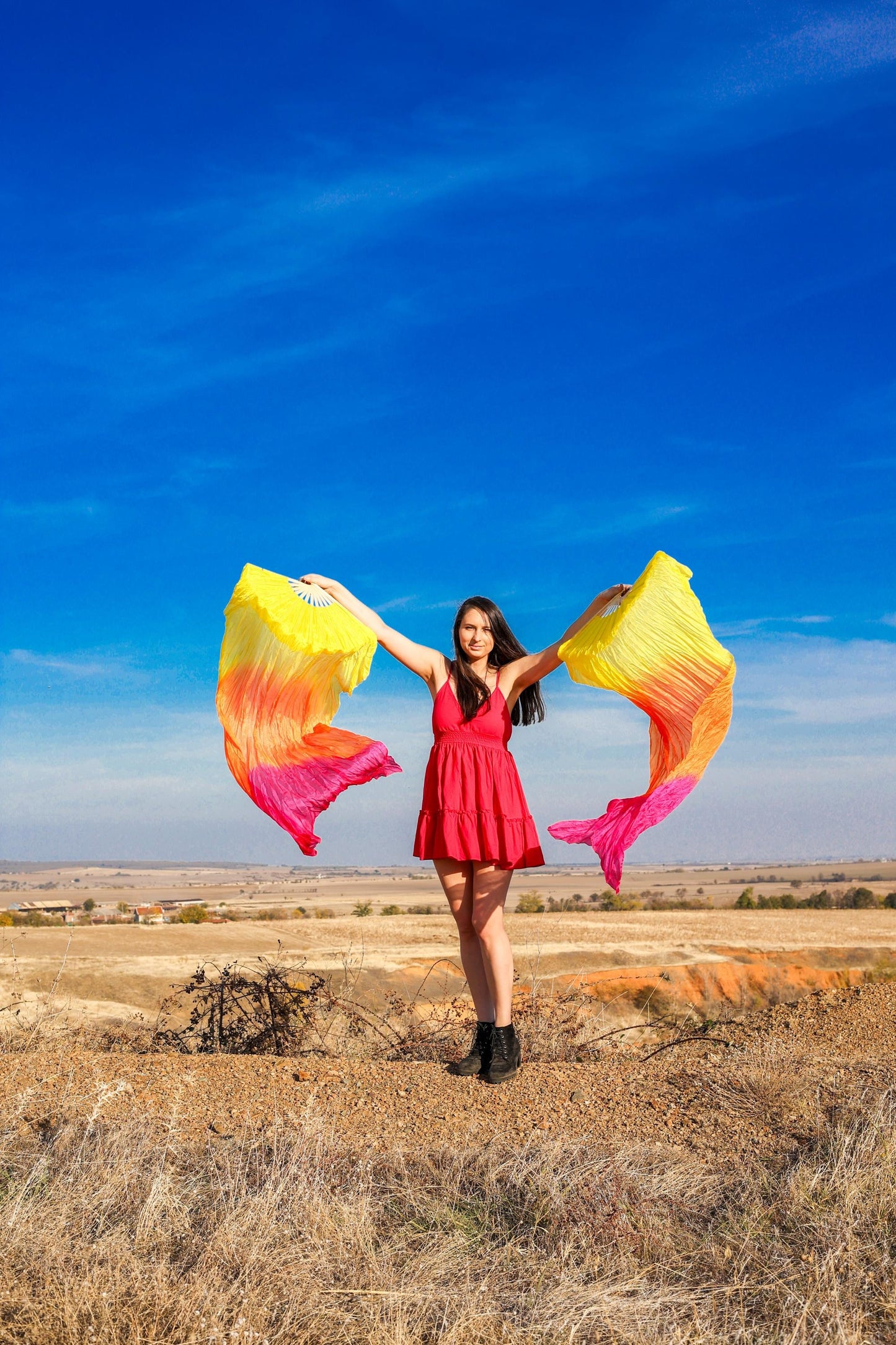 Pair silk fans and Poi 1.5 m