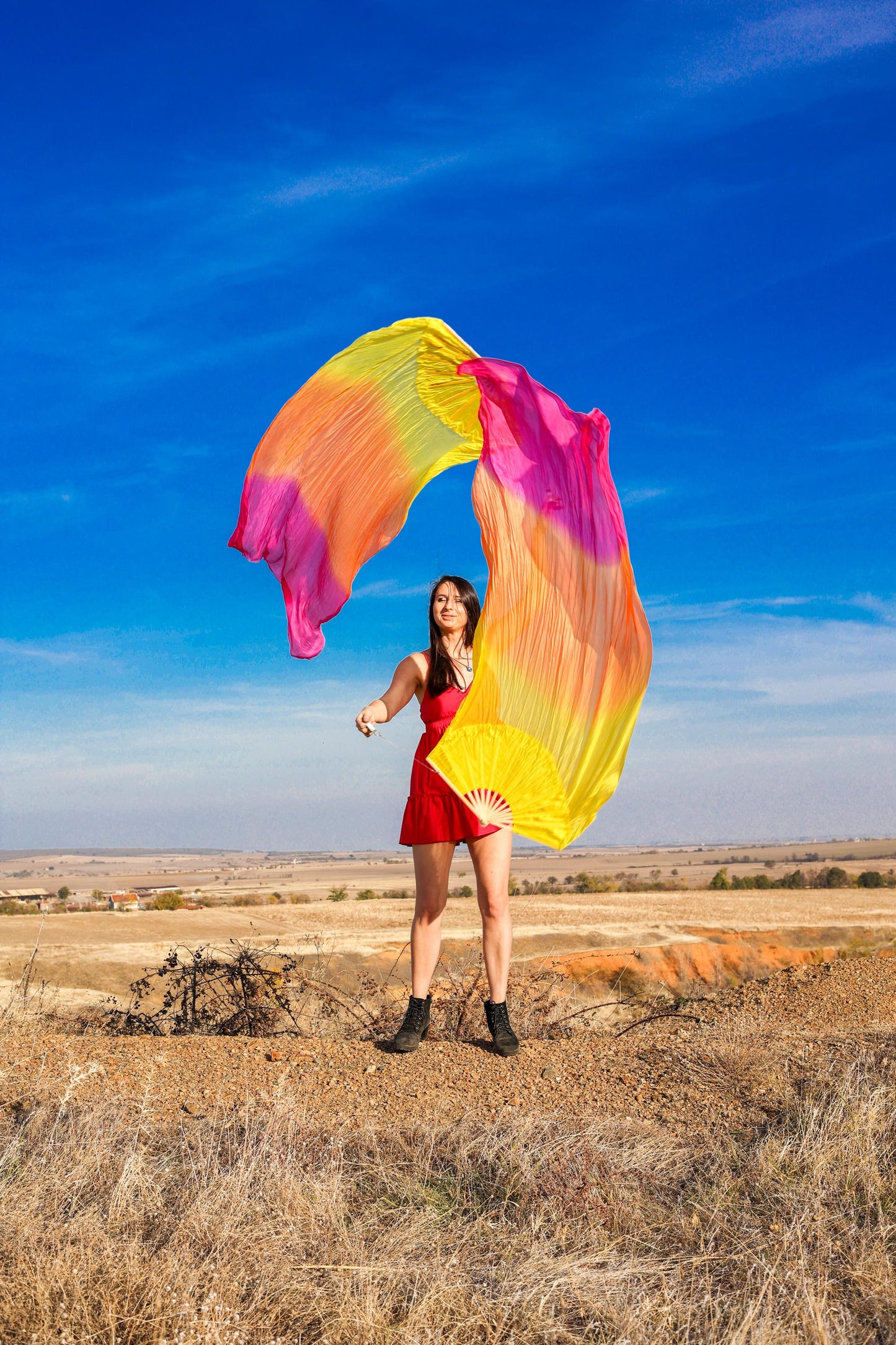 Pair silk fans and Poi 1.5 m