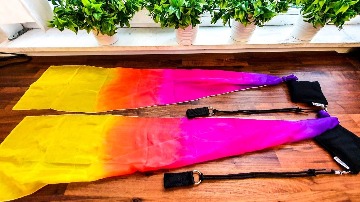 Pair Wind Poi ribbon training spinning and dancing fabric poi