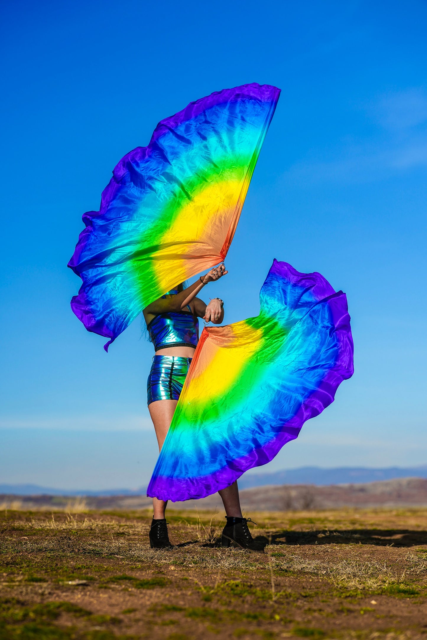 Pair Silk Flag Poi half circle