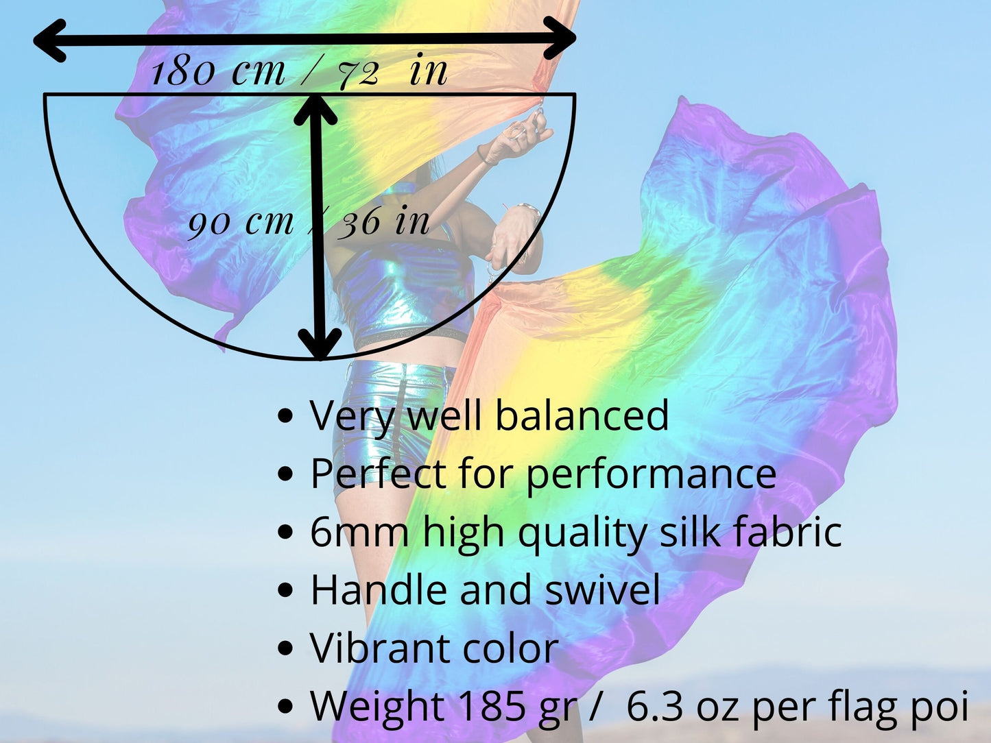 Pair Silk Flag Poi half circle