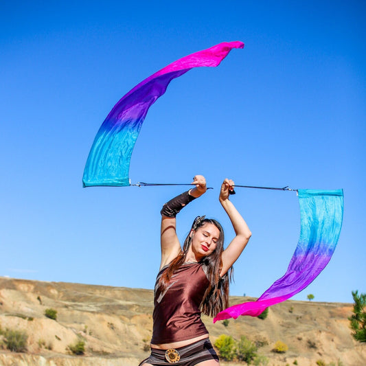 Silk Flag Poi Blue - Purple - Pink
