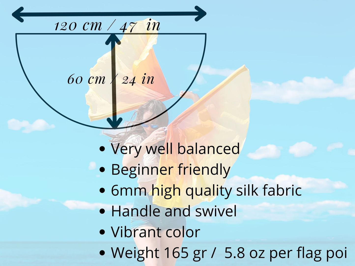 Pair Silk Flag Poi half circle  + FREE SHIPPING