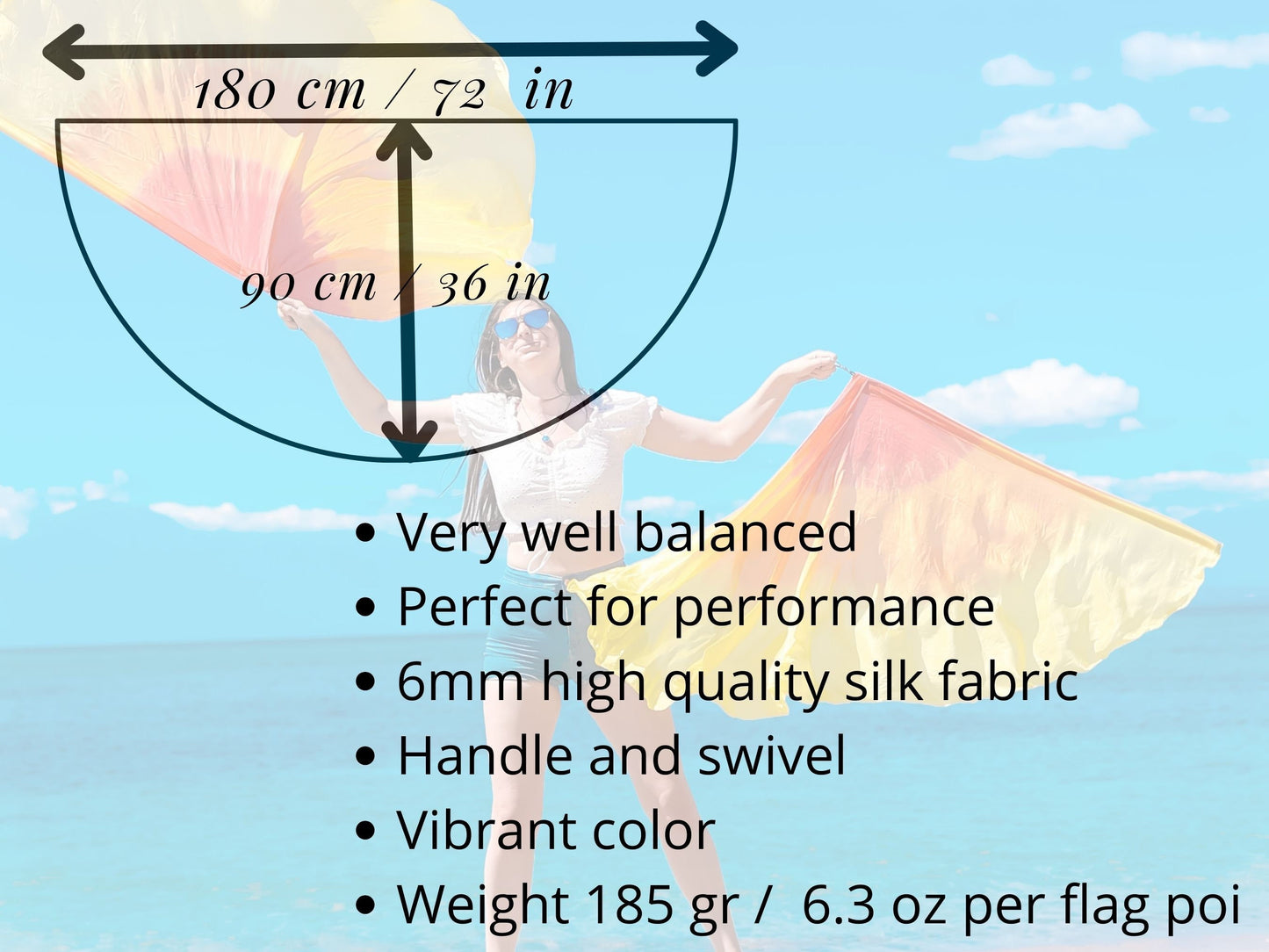 Pair Silk Flag Poi half circle  + FREE SHIPPING