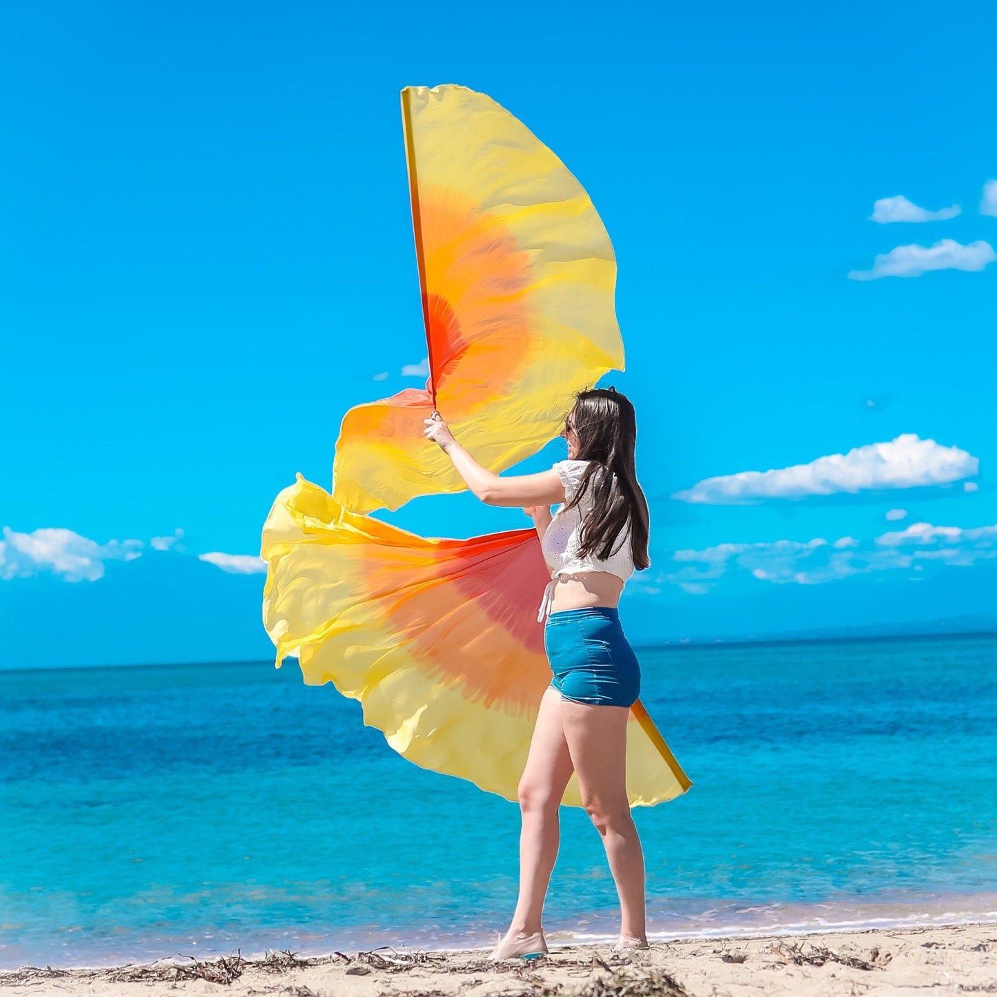 Pair Silk Flag Poi half circle  + FREE SHIPPING